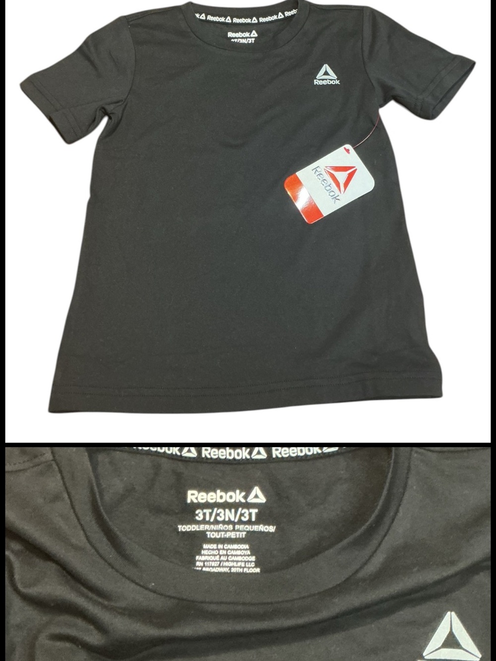 💟Black Short Sleeve Tee.. Reebok Size:3T